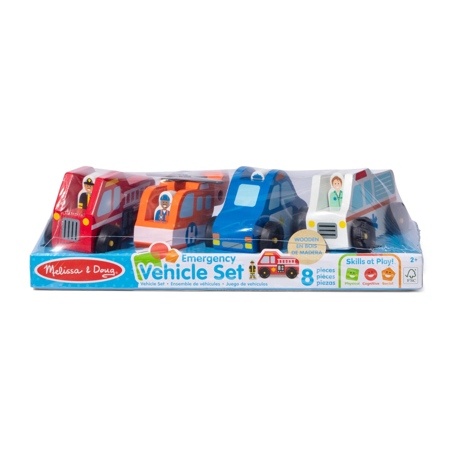 Melissa & Doug Emergency Vehicle Wooden Play Set with 4 Vehicles, 4 Play Figures