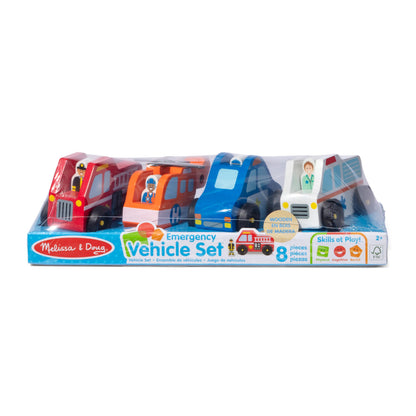 Melissa & Doug Emergency Vehicle Wooden Play Set with 4 Vehicles, 4 Play Figures