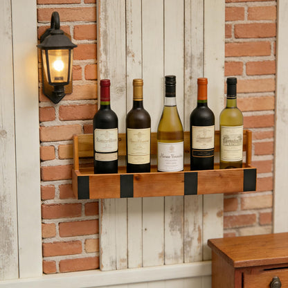 FUIN Wooden Wine Rack Wall Mounted, Wine Bottle Rack & Wine Holder Shelf, Solid Wood Wine Shelf for Kitchen, Dining Room & Home Bar, Space Saving Liquor Bottle Display