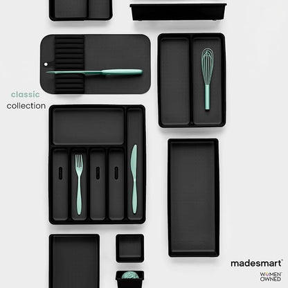 madesmart Knife Mat, Compact Soft-Grip Slot Organizer for 5 Knives, Non-Slip Drawer Insert Protects Blades and Maximizes Space, Carbon