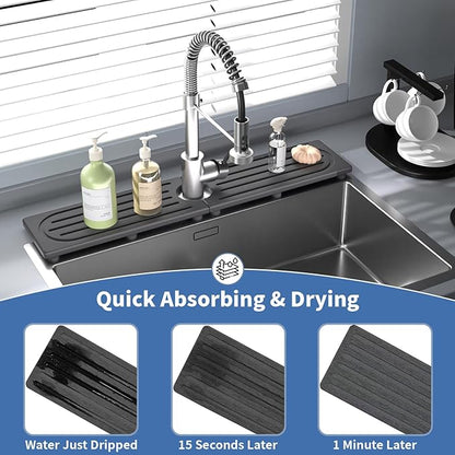 Fast Drying Kitchen Sink Splash Guard, Durable Stone Kitchen Faucet Mat
