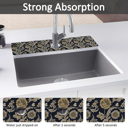 24" X 5.5" Kitchen Sink Splash Guard Faucet Mat Floral Flower Super Absorbent
