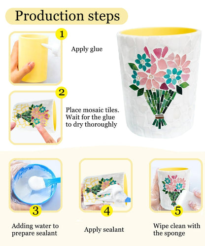 YUCHIYA DIY Glass Mosaic Pen Holder Craft Kit - Complete Materials Package for Beginners, Personalized Handmade Gift for Birthdays Holidays, Educational Art Set Develops Hands-On Skills (Pink)