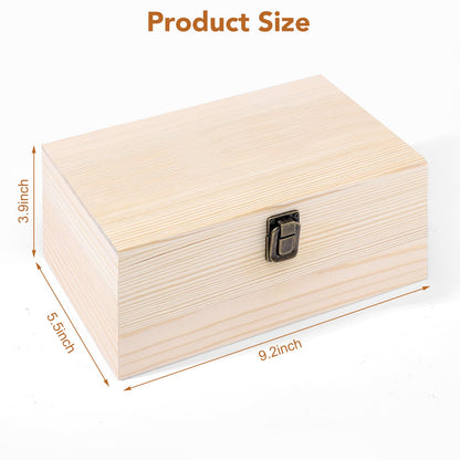 WSICSE Unpainted Wood Box with Hinged Lid - Large 9.2"x5.5"x3.9" for Crafts DIY Storage Jewelry & Gift Box and Hobby Organization for Father's Day