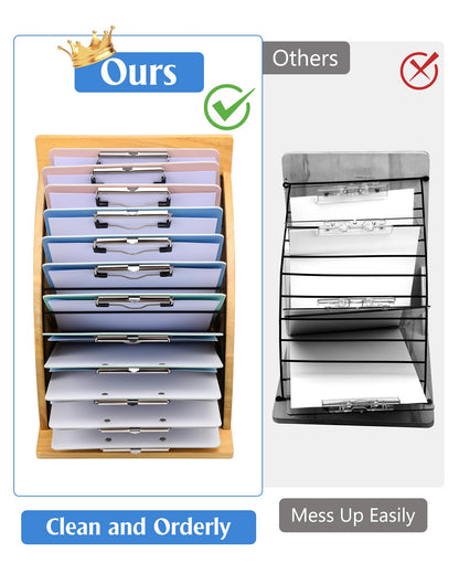 HULISEN Clipboard Holder, Wooden Clipboard Organizer with Raised Side Panel, Clip Board Storage Rack for Classroom and Office, Clip Boards not Included