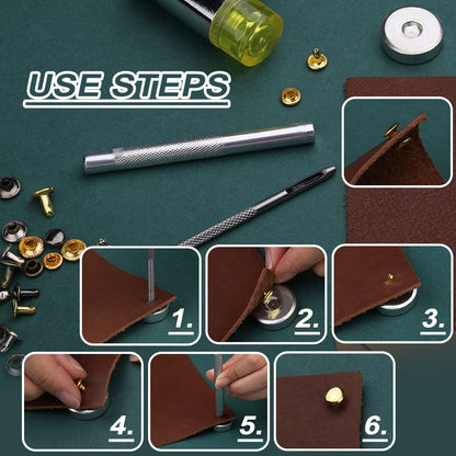 Yizzvb 320 Pcs Leather Rivets Kit, 60 Pcs Leather Snap Fasteners, 2 Size Double Cap Rivets Tubular, Double-Sided Nylon Hammer Fixing Tool Kit, Installation Tools for DIY Projects, Shoes and Repair