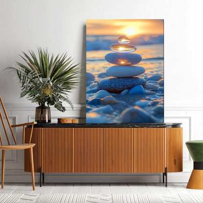 Loitspo Zen Beach Stones Canvas Wall Art, Coast Wall Art, Beach Canvas Printed, Zen and Relaxing Artwork, Beach Theme Pictures Paintings for Living Room (28"x42")