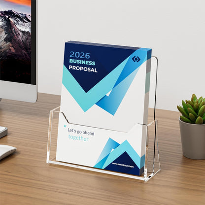 SUNQEBO Acrylic Brochure Holder 8.5 x 11 inch 2 Pack, Clear Flyer Holder Plastic Stands for Displaying Pamphlets, Magazines, Literature, Brochures, Booklets, Menu, Desk Holder, Countertop Organizer