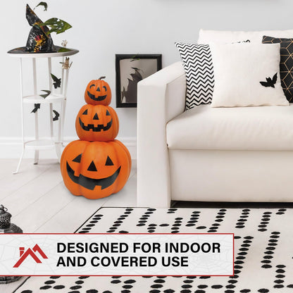 Haunted Hill Farm 2-Ft 3 Stacking Pumpkins Blow Mold, Light Up Halloween Decoration & Prop, Indoor Pumpkin Décor for Haunted House, Apartment, Home & Office