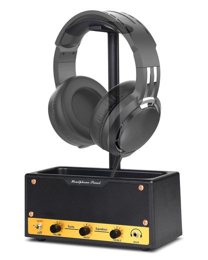 Lesdexzz Headphone Stand with Cable Storage, Display Music Lovers' Decorative Items & Suitable Headphone Holder, Contains 1 Base 1 Support Rod 1 Headrest (Metal Texture Black)
