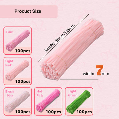 Xokpait 500pcs Pipe Cleaners Flowers Kit,Chenille Stems for DIY Flower Making Kit,Pipe Cleaners Projects Creative for DIY Art and Craft,Ideal for Holiday Decoration(Pink)