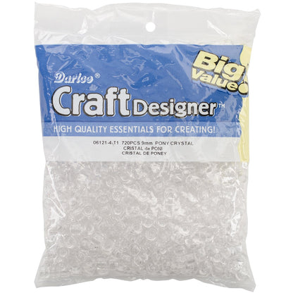 Darice Crystal Pony Beads – Great Craft Projects for All Ages – Bead Jewelry, Ornaments, Key Chains, Hair Beading – Round Plastic Bead With Center Hole, 9mm Diameter, 720 Beads Per Bag