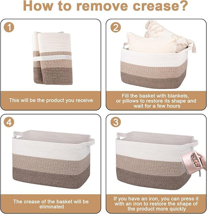 OIAHOMY Extra Large Blanket Basket, 95L Cotton Rope Woven Laundry Basket