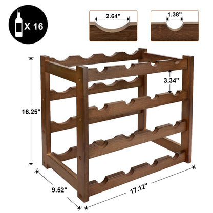Thalomely Bamboo Wine Rack, 4-Tier 16 Bottles Wine Storage Cabinet Shelf, Easy-Assembly Freestanding Bamboo Wine Racks Countertop for Kitchen Pantry Dining Room Bar, Walnut