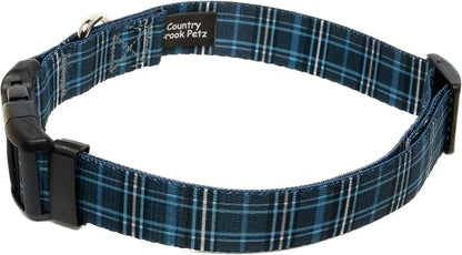 Country Brook Petz - Navy Plaid Everyday Dog Collar and Leash - Plaid and Argyle Collection Featuring Charming Designs (1/2 Inch, 2XS)