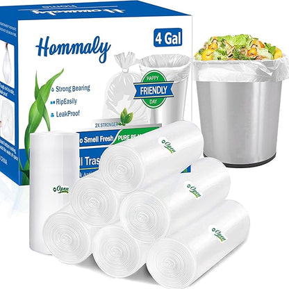 4 Gallon 350pcs small Trash Bags Strong Clear Garbage Bags, Bathroom Trash Can