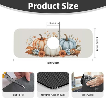 Kitchen Sink Splash Guard Faucet Mat Autumn Pumpkin Floral 15"x5.5", Diatom Mat