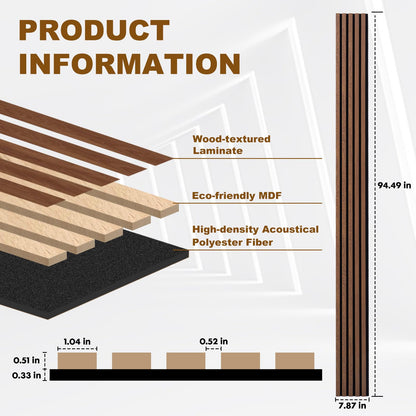 TREKATL AUTO Wood Slat Acoustic Panels, 4 Pack 94.5"x7.9" (21ft²) 3D Wall Panels, Modern Fluted Sound Absorbing Wall Panels for Interior Wall Decor,Office,Home,Theater,Studio,Walnut