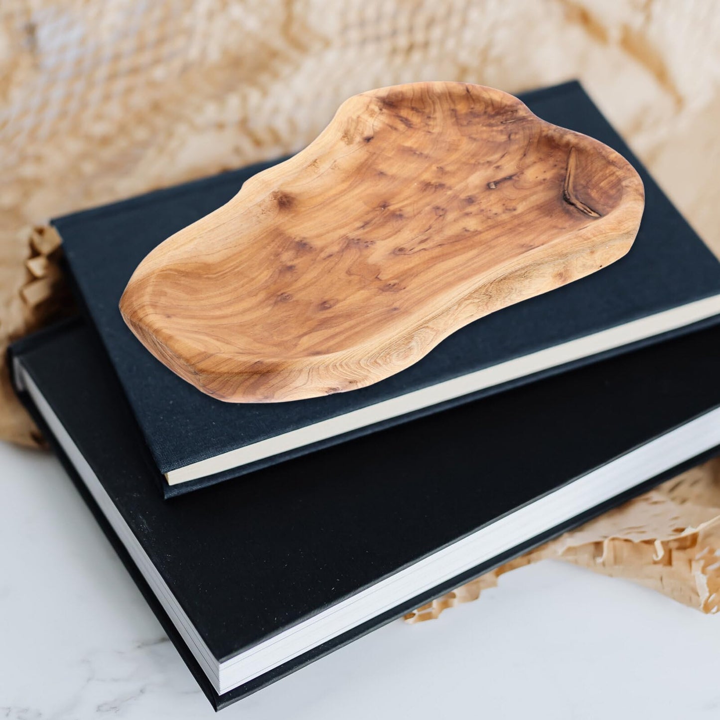 UPKOCH Bamboo Serving Tray 11.41X6.49 Inch Irregular Root Carving Wooden Fruit Bowl Multi-Functional Kitchen Platter for Snacks Salad and Entertaining