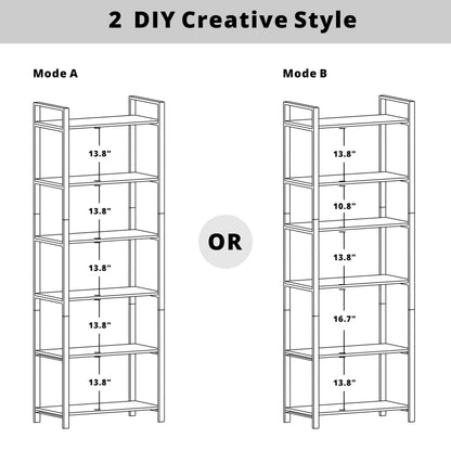 IRONCK Bookshelf 6-Tier Ladder Shelf 110lbs Display Shelf Vintage Industrial Style Bookcase for Home Office, Living Room
