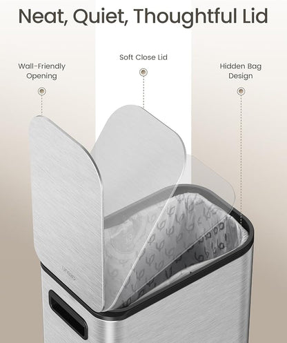 Cesun Small Bathroom Trash Can with Lid Soft Close, Step Pedal, 5 Liter / 1.3 Gallon Stainless Steel Garbage Can with Removable Inner Bucket, Waste Basket for Bathroom, Bedroom (Silver)
