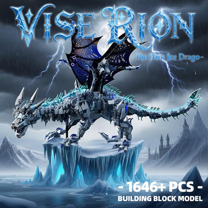 Myth Qholve Mechanical Dark Ice Dragon Building Block Set with Hand Crank Motion Movable Head, Wings & Limbs Fantasy Dragon Model Kit for Teens & Adults
