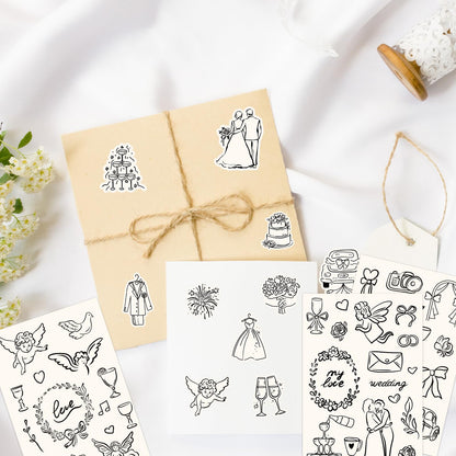Whaline 294Pcs Wedding Stickers Seal Decals Black Beige Groom and Bride Cupid Flower Adhesive Labels for Wedding Bridal Shower Party Favor Supplies, 18 Sheets