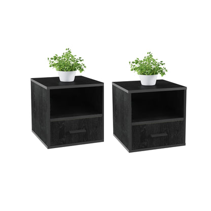 Lavish Home End Stackable Contemporary Minimalist Modular Cube Accent Table with Drawer for Bedroom, Living Room or Office, 16.25 x 15.75 x 15.75 in, Black