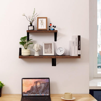 BAYKA Wall Shelves for Bedroom Decor, Floating Shelves for Wall, Display Mounted Rustic Wood Shelf for Books,Plants,Corner Shelves for Bathroom,Kitchen,Living Room(Rustic Brown,Set of 3)
