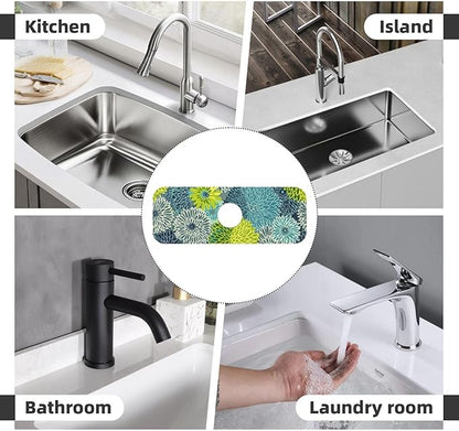 Kitchen Faucet Mat 15 x 5.5 Inch Abstract retro flower Faucet Draining Mat