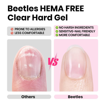 Beetles Hema Free Hard Gel for Nails,2.12 oz 9 in 1 Hard Gel for Nail Extension & Strengthening Broken Nail Repair with Flat Brush 100 Pcs Nail Forms UV LED Lamp Cured Salon Nail Technicians Women
