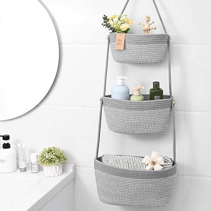 Hanging Storage Baskets, Over the Door Basket, Cotton Wall Baskets Storage