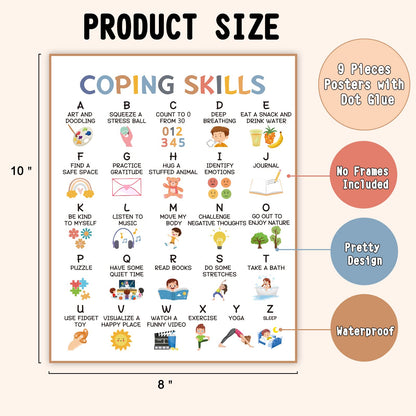9 Calming Corner Posters,Calm Down Corner Feelings Chart for Kids, Mental Health Posters,Classroom Educational Poster Emotions Chart Coping Skills,Preschool Classroom Wall Art Decorations Mood Calming