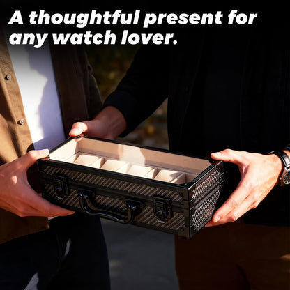DOBEN Watch Box for Men, Carbon Fiber Hard Watch Case with Plush Interior, 5-Slot Storage Watch Organizer, Luxury Gift Box for Collectors
