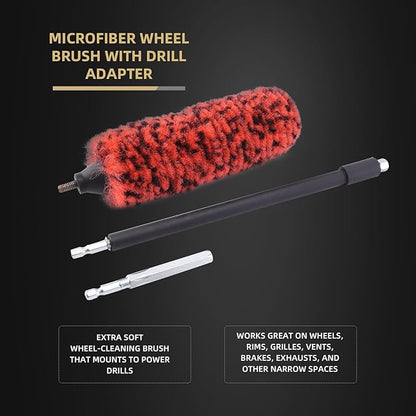 SPTA 1 Pc Soft Microfiber Extended Reach Rim Drill Wheel Brush, Microfibre