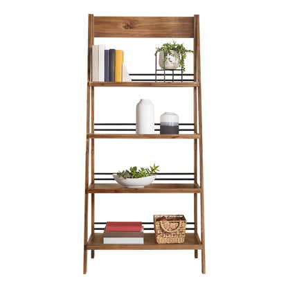 Alaterre Furniture Ladder Bookshelf - Freestanding 4-Tier Bookcase with X-Back Frame - Shelves for Living Room, Kitchen, Bedroom, and Office (Walnut)