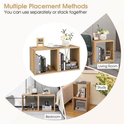 Giantex 2 Cube Bookshelf Organizer, 2-Tier 15'' Tall Open Shelving with Anti-toppling Device, Cube Storage Organizer, Record Player Stand, Wood Bookshelf for Living Room, Bedroom, Kids Room