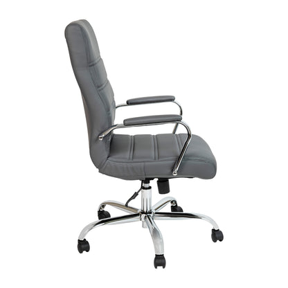 Flash Furniture Whitney High-Back Swivel LeatherSoft Desk Chair with Padded Seat and Armrests, Adjustable Height Padded Office Chair, Gray/Chrome