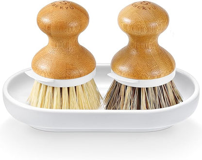 SUBEKYU Dish Brush, Bamboo Dish Scrubber Brush Set