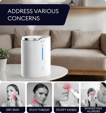 GENIANI Ultrasonic Cool Mist Humidifier for Bedroom, Large Rooms, Home, 4L - Easy Fill & Clean Humidifier for Plants w/Auto Shut-off, 40H Runtime - Quiet, Top Fill Air Humidifier
