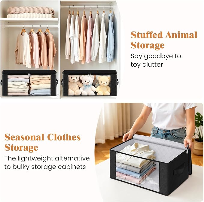 Fab totes 35L Closet Organizers and Storage, Foldable Under Bed Storage Containers, Storage bags for Organizing Bedroom, Closet, Clothing,Organization with Handle (10 Pack,Black)