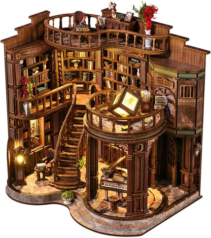 DIY Book Nook Kit, 3D Wooden Puzzle Miniature Booknook Bookend Bookshelf Decor with LED Light,Cherry Blossom Bookstore Bookshelf Insert Booknook, Book Nook Kits for Adults
