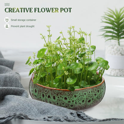 Yardwe Hydroponic Ceramic Flower Pot 6.3 Inch Non-Porous Planter for Succulent Water Lily Bonsai Decoration Home and Garden Plant Container