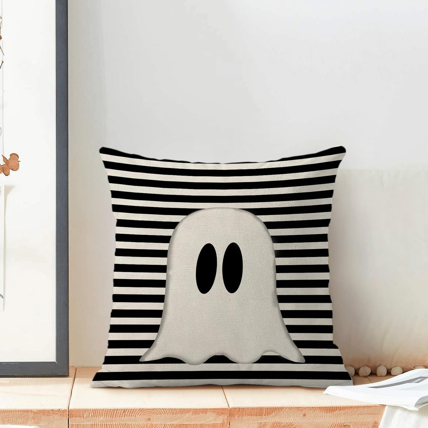 Yxuiyal Halloween Pillow Covers 22x22 Set of 2 Black Stripe Cute Ghost Throw Pillow Covers for Home Decoration Cushion Case for Couch Sofa Halloween Decor