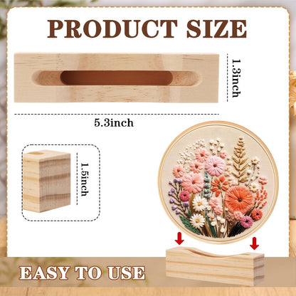 Chunful 6 Pcs Embroidery Hoop Display Stand Wooden Embroidery Frames Holder 2 Tier Groove Cross Stitch Hoop Stand Base Accessories for Display Works Home Exhibition Decor(5.31" X 1.3" X 1.5")
