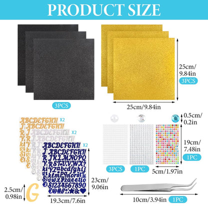 Arivlune Graduation Cap Decorations kit, Includes 6 9.8 X 9.8 Graduation Cap Topper Blank Glitter Cardstock/5 Sheets Rhinestones/6 Alphanumeric Stickers for DIY Graduations Caps Topper