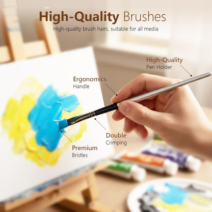 JYN-ANREN 24Pcs Multi-Shape Paint Brushes Set for Acrylic, Oil, Watercolor & Gouache with Palette Knife and Waterproof Canvas Roll, Synthetic Bristles Art Supplies for Artists & Beginners