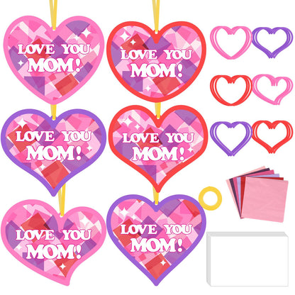 Qyeahkj 36 Set Mother Day Heart Suncatchers Crafts for Boys and Girls DIY Love Hearts Window Tissue Paper Crafts Love Hanging Decor for Classroom Home Activity Art Project Birthday Party Favor Gifts