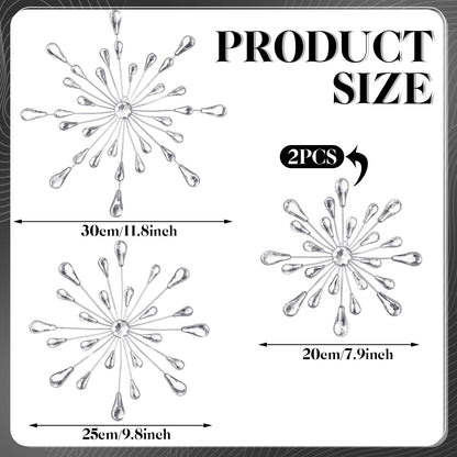 Hicarer 4pcs 3D Silver Metal Starburst Wall Decor Bling Crystal Wall Art Cast Iron Rhinestones Sunburst Decor Jeweled Hanging Glitter Diamond Accents Home Decorative for Living Room Bedroom Entryway