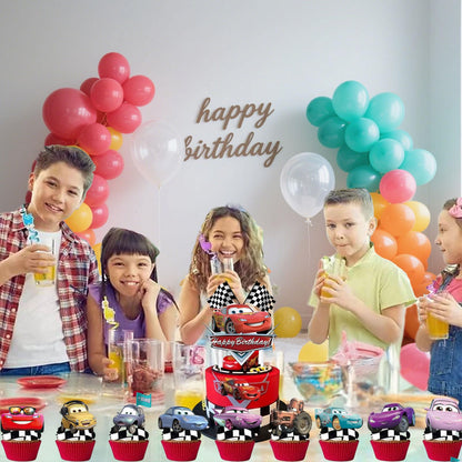 25 Pcs Cartoon Theme Happy Birthday Cake Toppers, Cute Cake Decorations, Includes 1 “Happy Birthday” Toppers and 24 Dessert Decorations